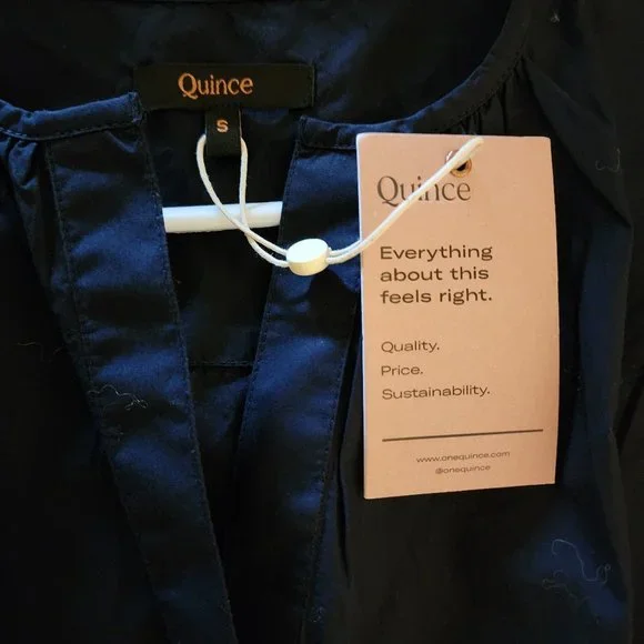 Quince 100% Organic Cotton Tiered Maxi Dress NWT Navy Small - Picture 4 of 6